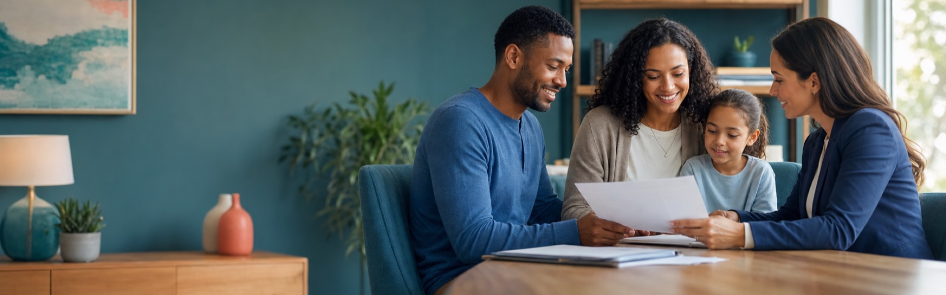 Family reviewing insurance products with an advisor